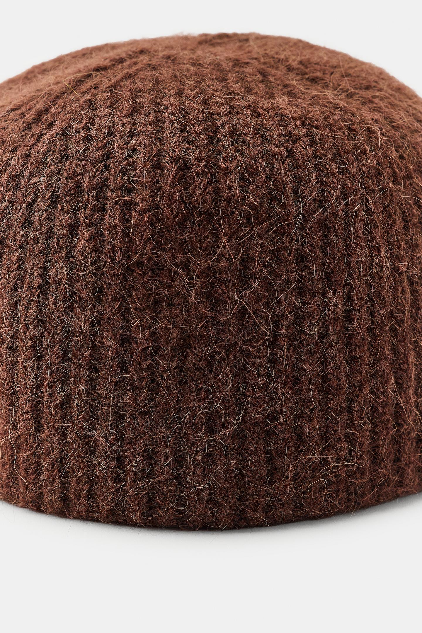 Женская шапка Zara Ribbed Knit, цвет: Коричневый — фото 4