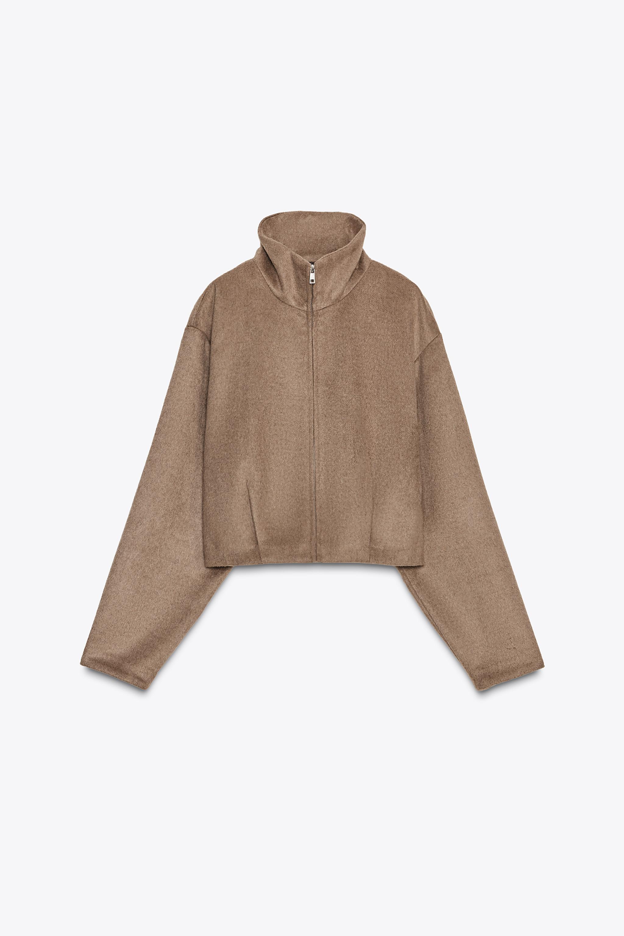 ZARA ショート丈ダブルフェイスジャケット (ダークブラウン) Mサイズ SOFT-TOUCH ZIP-UP JACKET - Mink | ZARA Australia