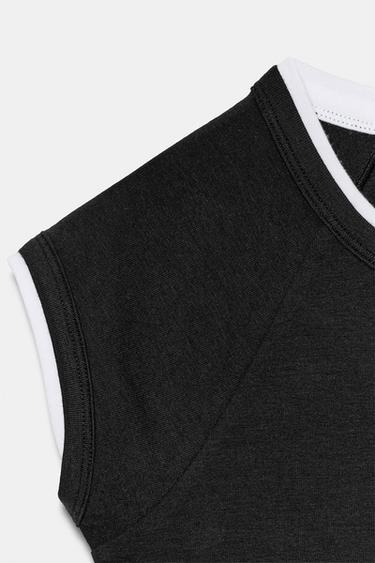 T-SHIRT EFFET DOUBLE MANCHE COURTE - Noir de Zara - Image 6