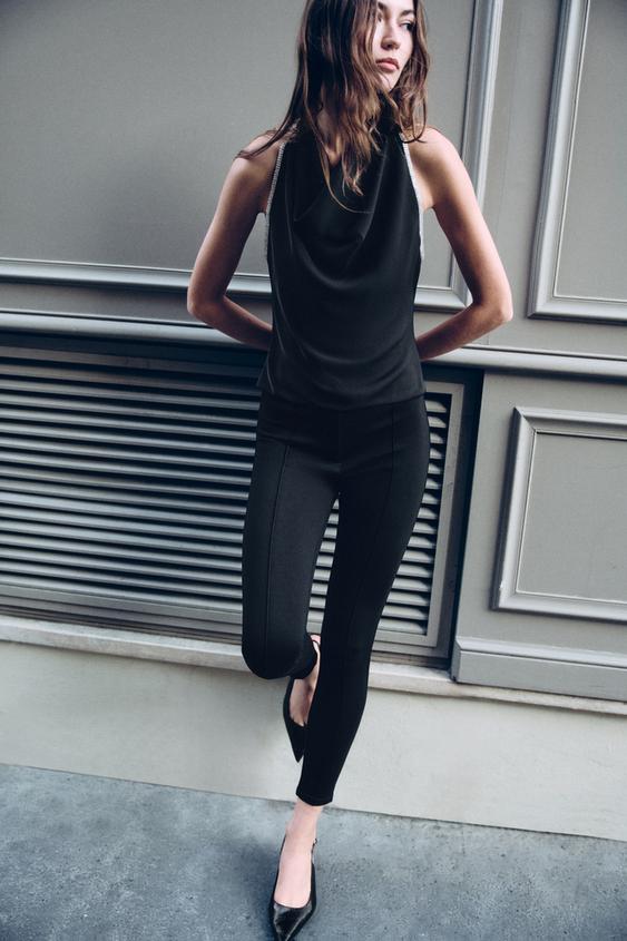 HIGH-WAIST PINTUCK LEGGINGS - Black by Zara - Image 0