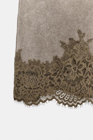 SHORT EFFET DÉLAVÉ ET DENTELLE - Marron de Zara - Image 7