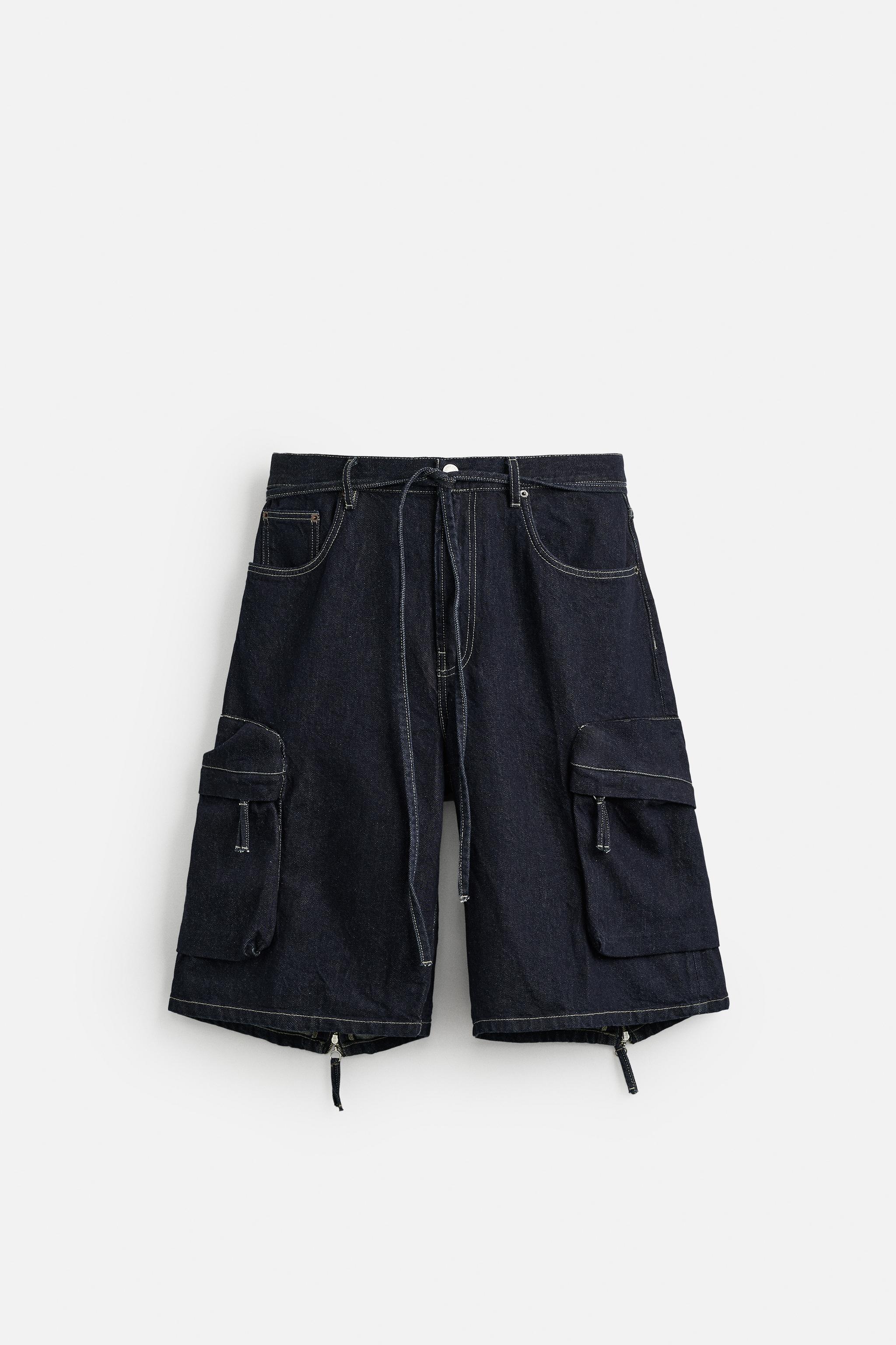 WIDE FIT DENIM CARGO SHORTS Blue ZARA United States