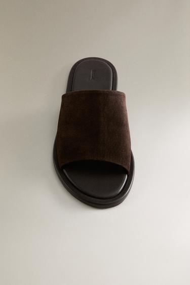 LEATHER SLIDERS - Brown by Zara - Image 4