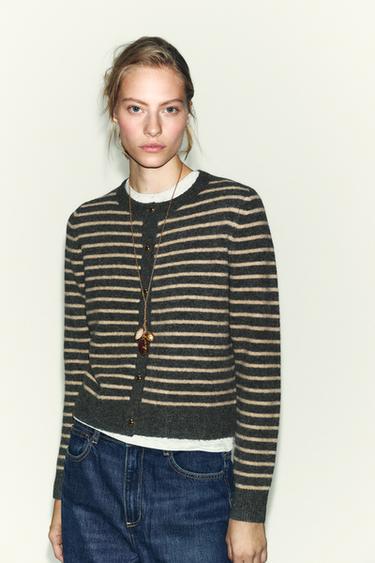 STRIPED CARDIGAN - Grey / Beige by Zara - Image 5