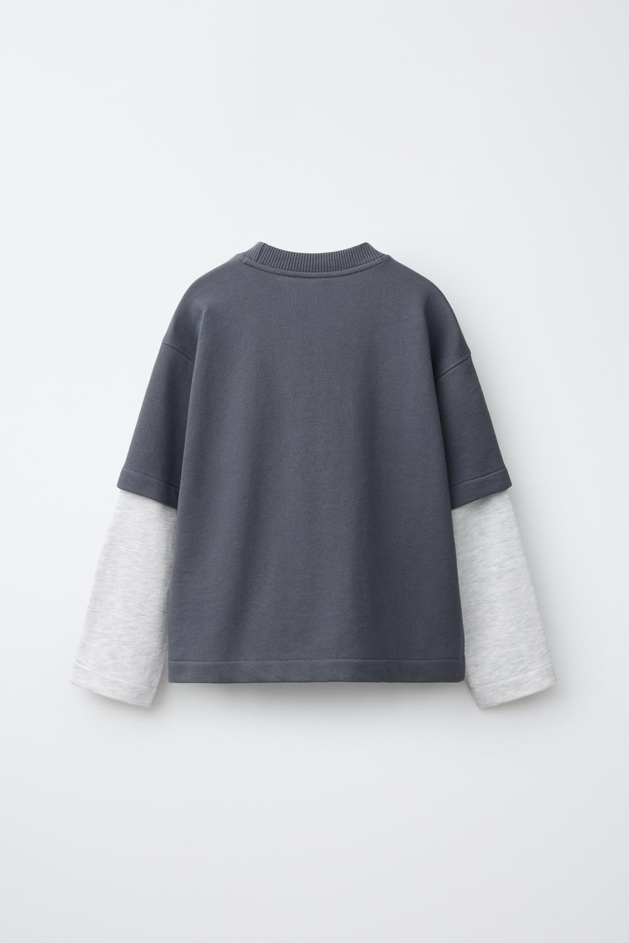 DOUBLE SLEEVE TEXT SWEATSHIRT — Dark gray