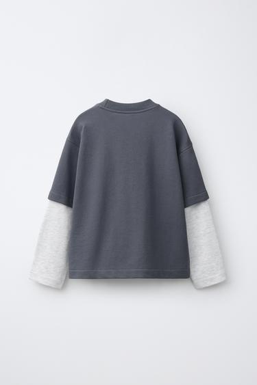 DOUBLE SLEEVE TEXT SWEATSHIRT — Dark gray 2