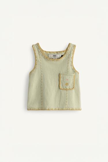 TOP PUNTO BORDADOS CONTRASTE LIMITED EDITION - Verde agua de Zara
