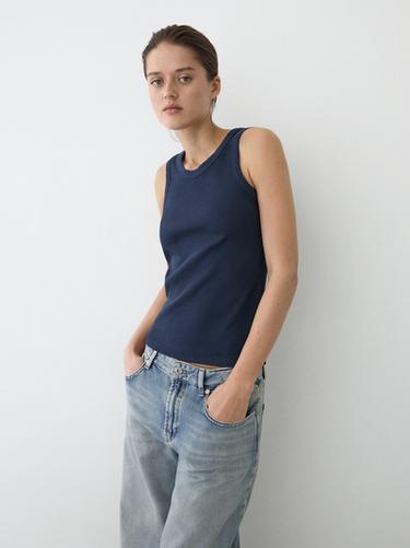 Cotton blend halter top — Navy blue 1