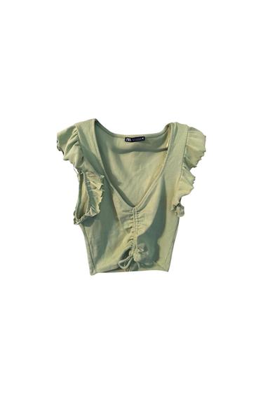 RUFFLE DETAIL GATHERED CROP TOP