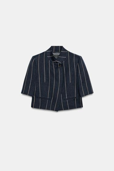 VESTE À RAYURES AVEC LIN ZW COLLECTION - Bleu marine de Zara - Image 3