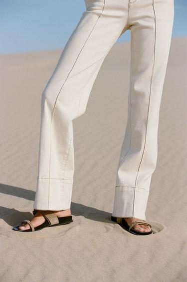 BOOTCUT TROUSERS WITH TOPSTITCHING - Ecru by Zara - Image 1