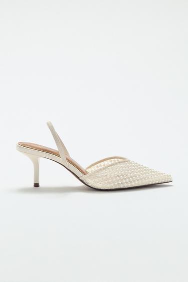 Zara PEARL SLINGBACK SHOES - White