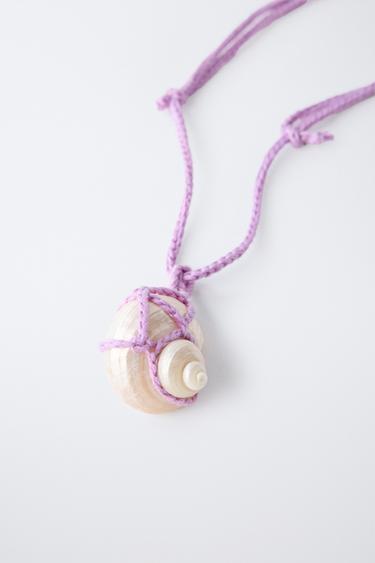 CORD AND SEASHELL NECKLACE - Mauve by Zara - Image 1
