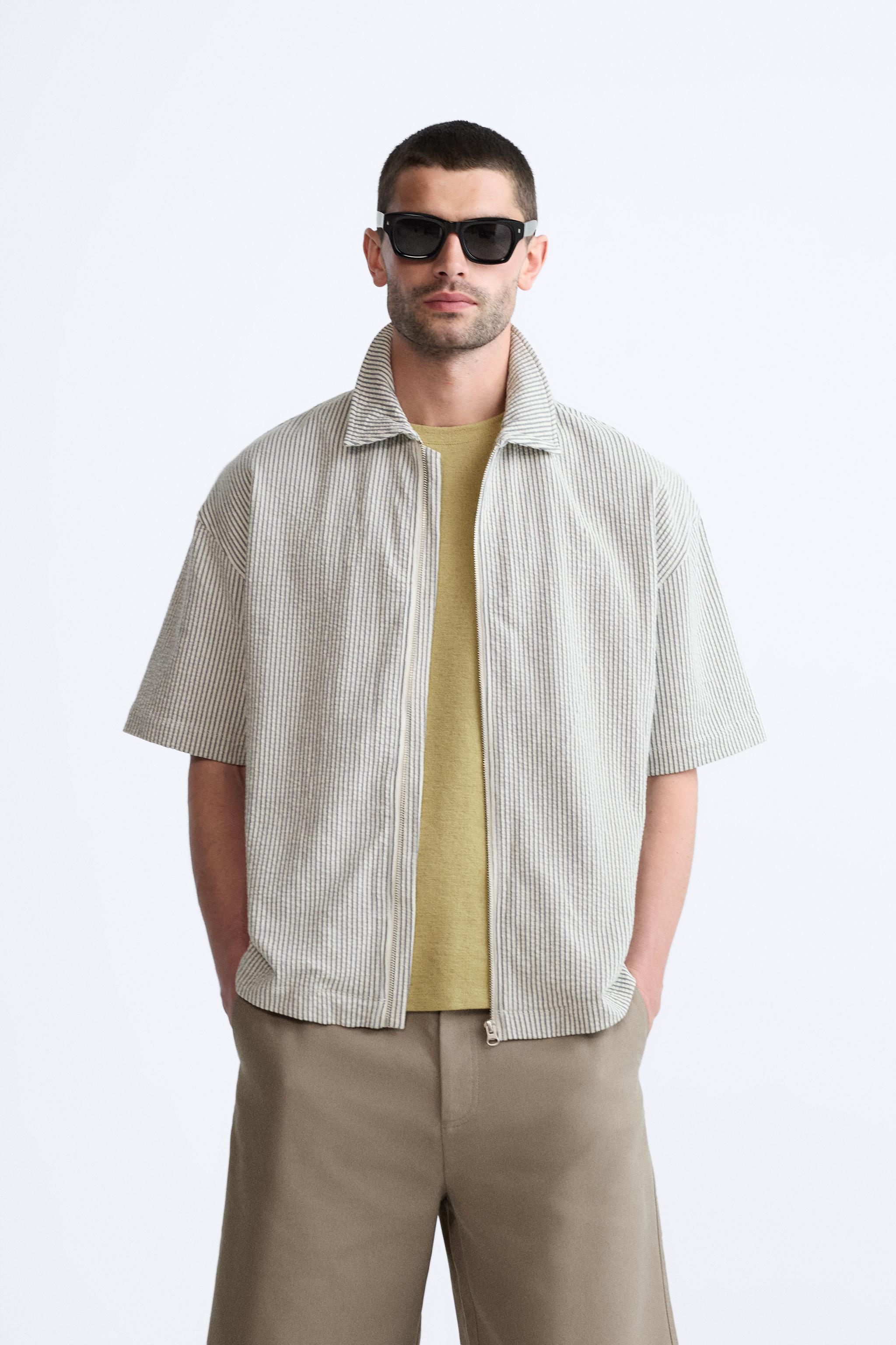 ZIPPERED SEERSUCKER SHIRT - White / Navy | ZARA Canada