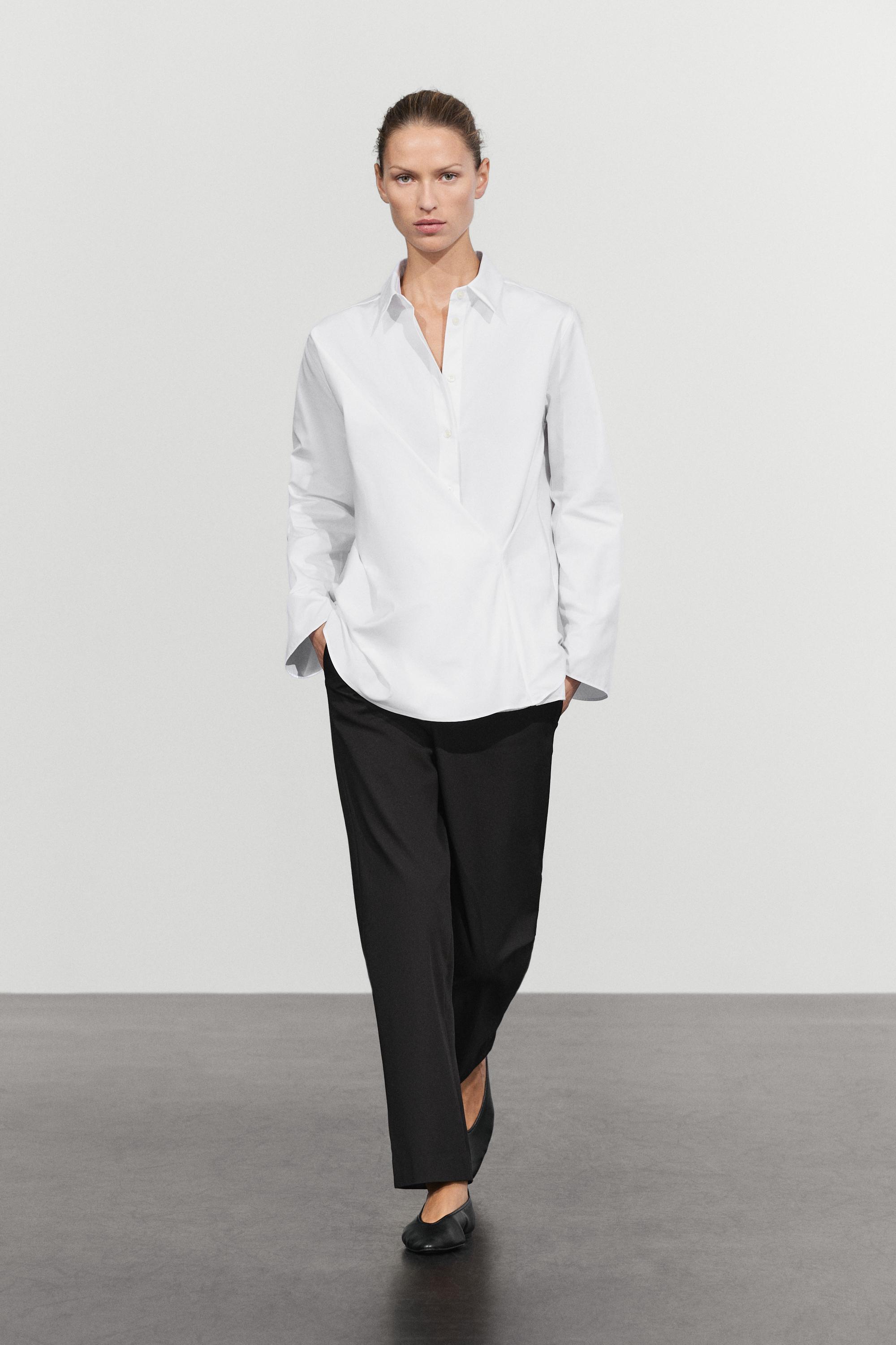 Chemise croisée en popeline 100 % coton