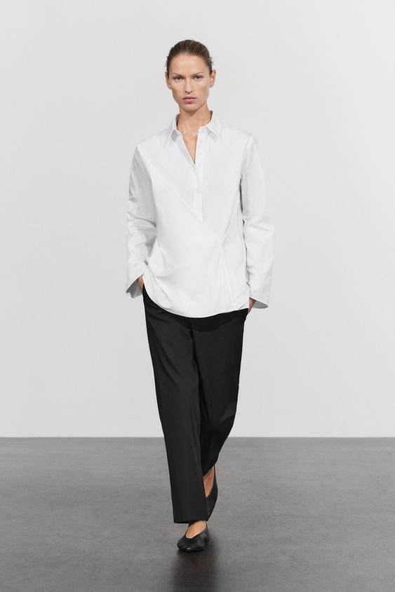 Zara 100% cotton poplin crossover shirt - White - Image 0