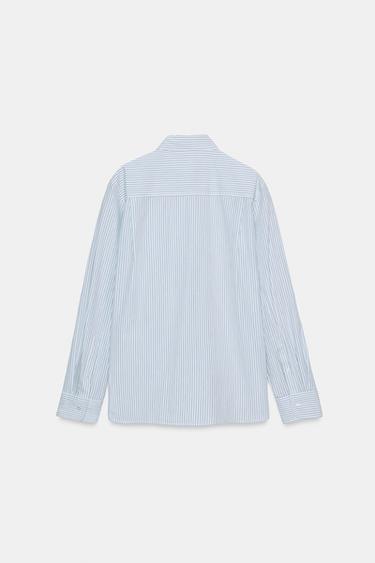 CHEMISE EN POPELINE À RAYURES - Bleu / Blanc de Zara - Image 4
