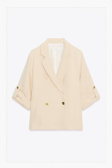 DOUBLE-BREASTED BLAZER WITH ROLLED-UP SLEEVES - Sand by Zara