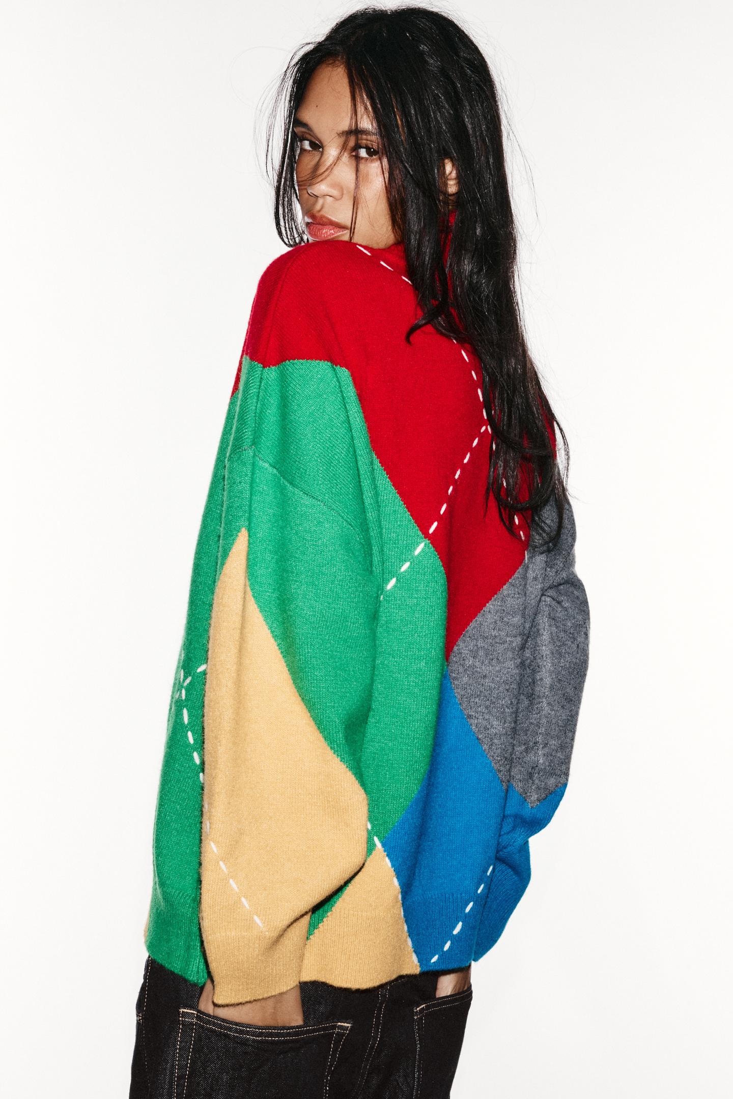 Женский свитер Zara Oversized Argyle Knit, цвет: Only One — фото 4