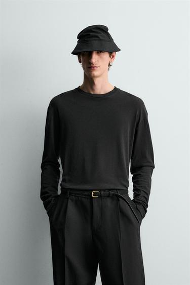 T-SHIRT EN COTON ET LIN ÉDITION LIMITÉE - Noir de Zara