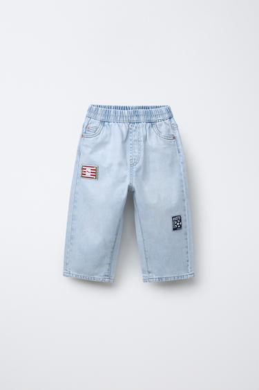 JEANS WIDE LEG PARCHES - Azul claro de Zara