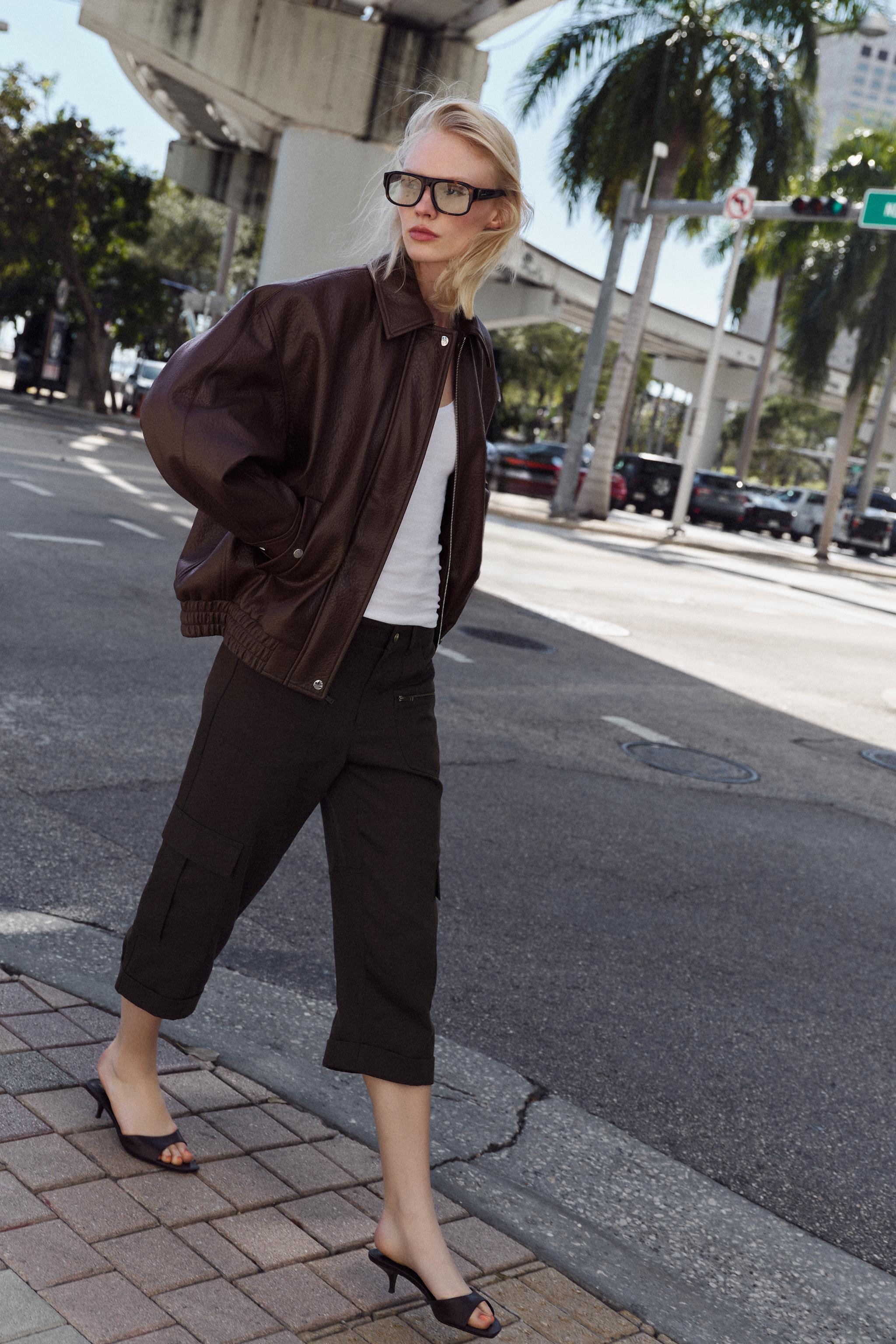 フェイクレザーボンバージャケット - バーガンディ | ZARA Japan / 日本