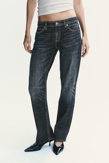 TRF STRAIGHT LOW-RISE JEANS - Navy blue by Zara