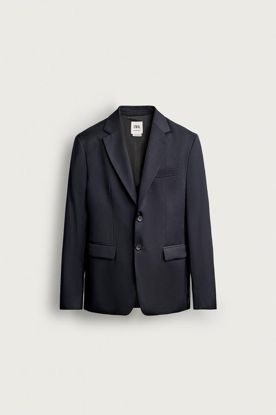 100% WOOL SUIT BLAZER - Navy blue by Zara - Image 0