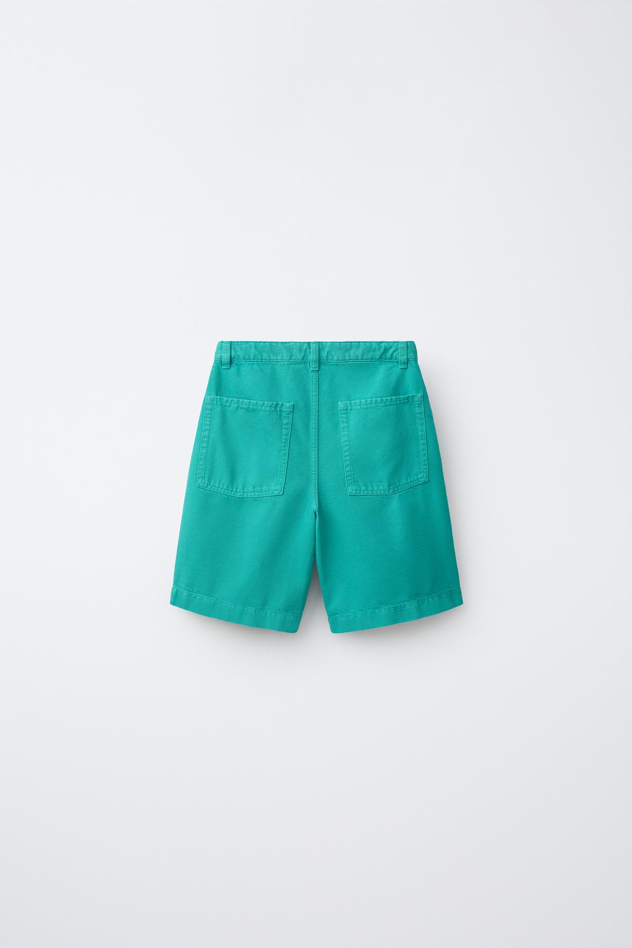 SOLID DENIM BERMUDA SHORTS — Turquoise green