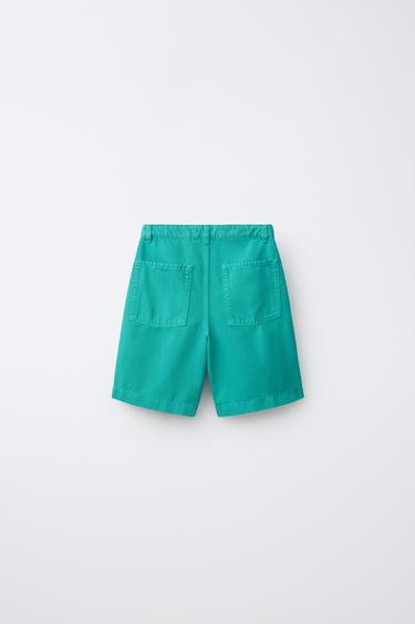 SOLID DENIM BERMUDA SHORTS — Turquoise green 2