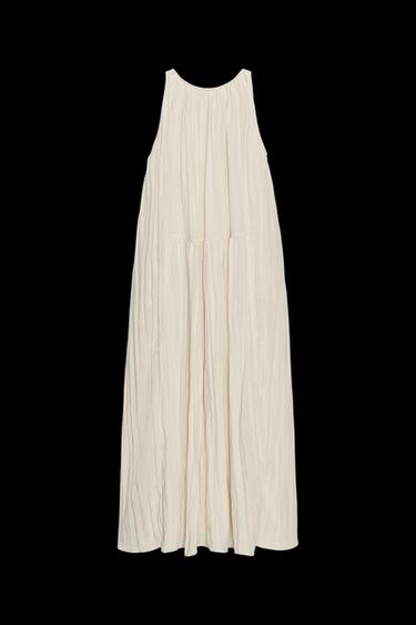 Zara ZW COLLECTION FLOWY CRINKLE-EFFECT DRESS - Beige