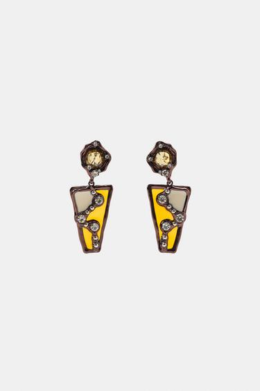 GEOMETRIC RHINESTONE EARRINGS - Orange by Zara