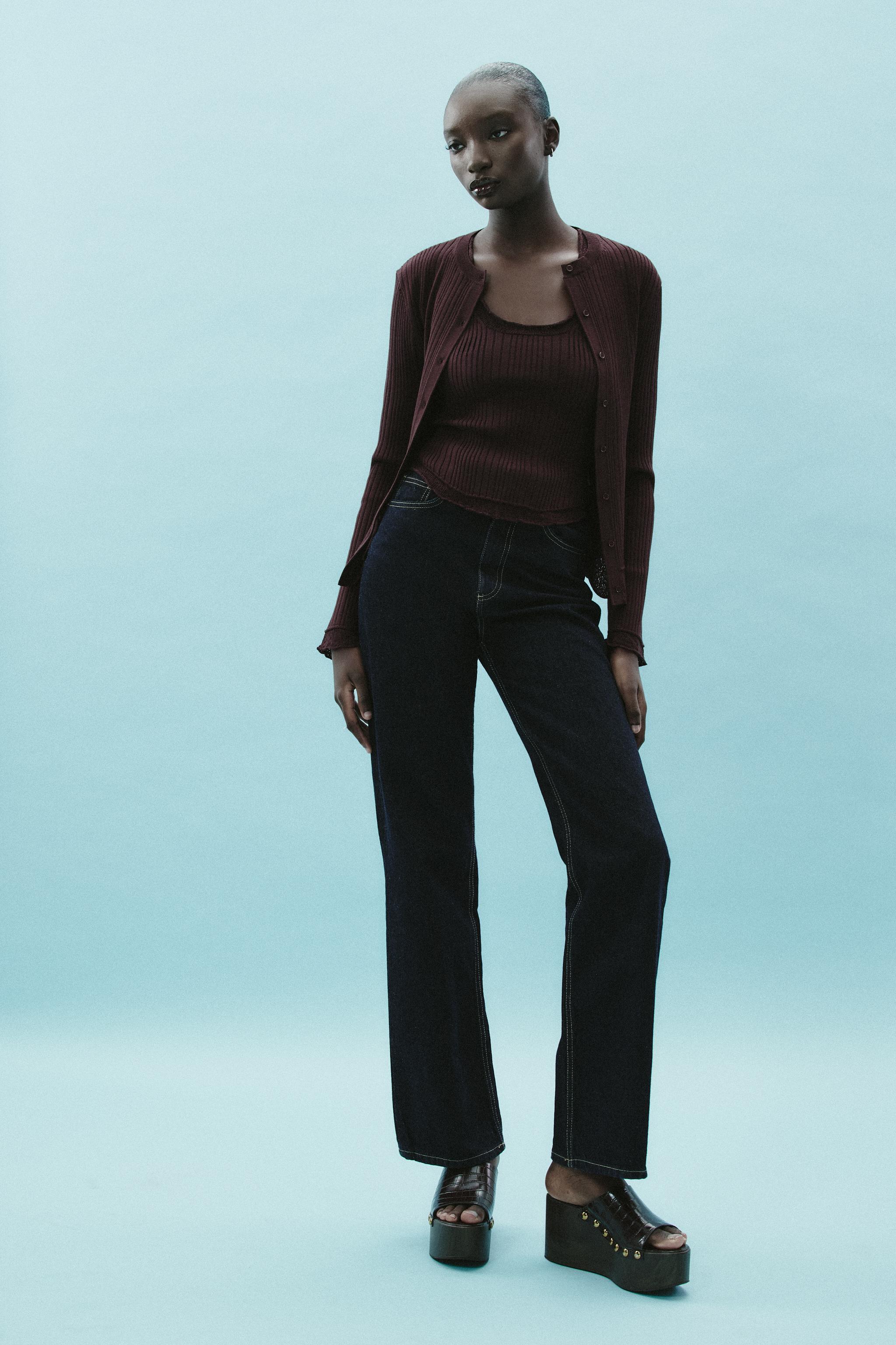 リブ編みニットトップス - チョコレート | ZARA Japan / 日本