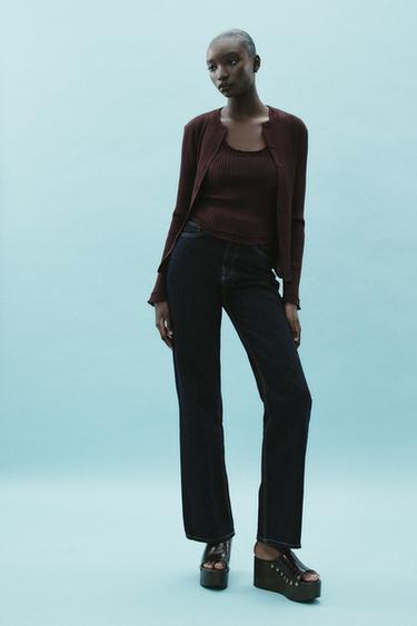 Zara RIBBED KNIT TOP - Chocolate - Image 0