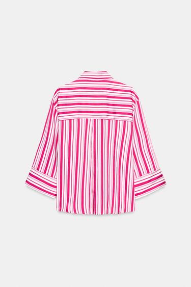 CHEMISE À RAYURES À MANCHES RETROUSSÉES - Rouge / Blanc de Zara - Image 7
