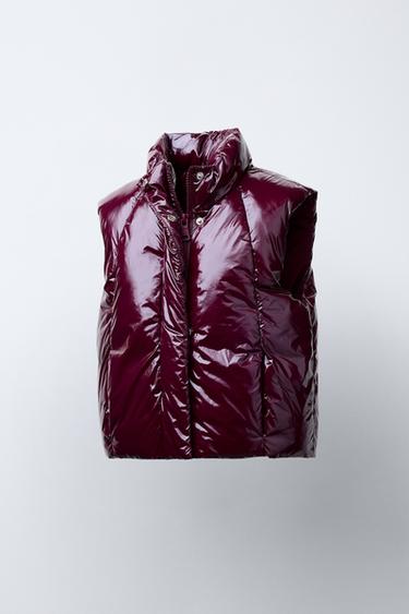 SHINY PUFFER GILET - Burgundy by Zara - Image 1
