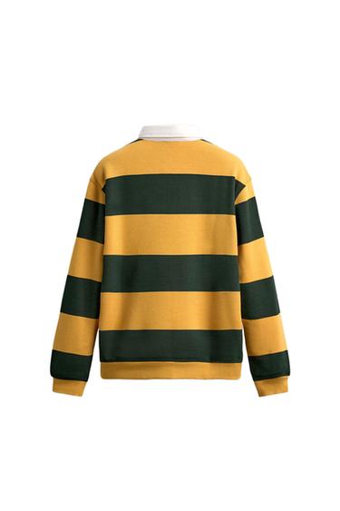 Zara CONTRAST COLLAR POLO SWEATSHIRT - Green stripe