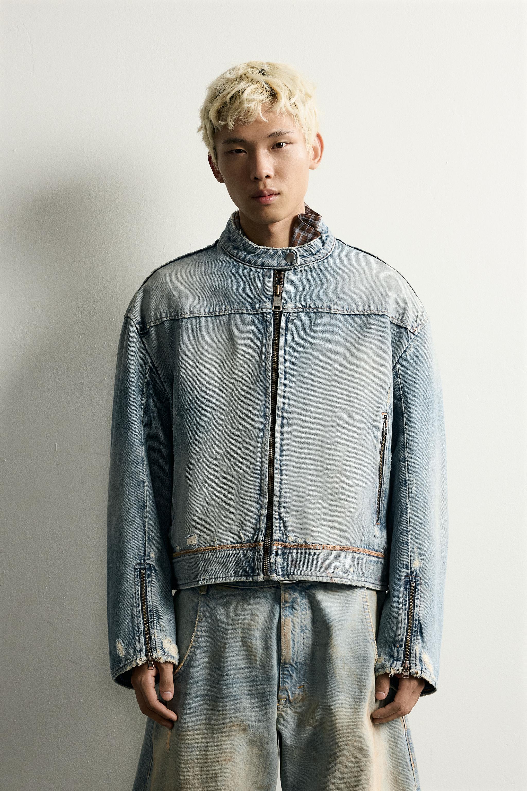 CROPPED DENIM BIKER JACKET