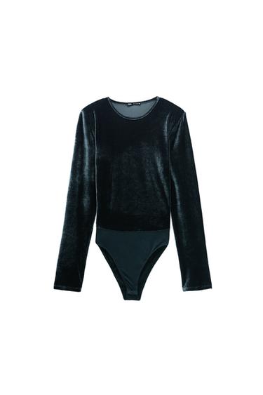 VELVET BODYSUIT WITH SHOULDER PADS