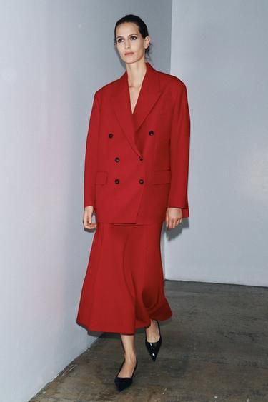 ZW COLLECTION CAPE MIDI SKIRT - Red by Zara - Image 4