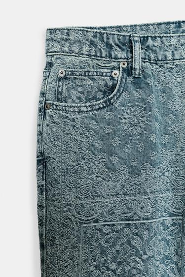 ZW COLLECTION HIGH-WAIST FLARE JACQUARD JEANS - Blue by Zara - Image 7