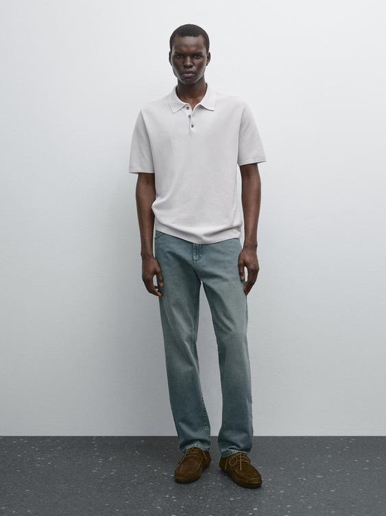 Textured cotton knit polo shirt