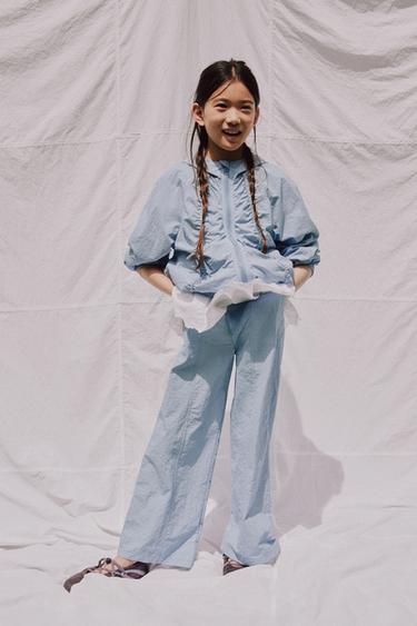 Zara 尼龍褶皺蝴蝶結夾克 - 淡藍色