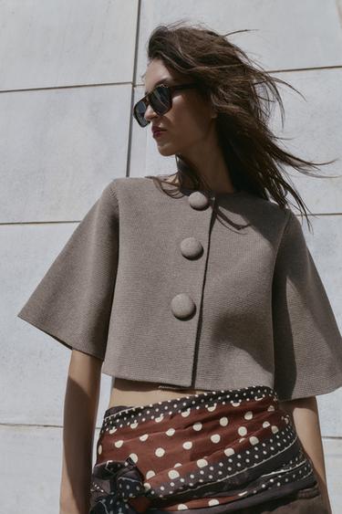 COVERED BUTTON KNIT CARDIGAN - Brown / Taupe by Zara - Image 4