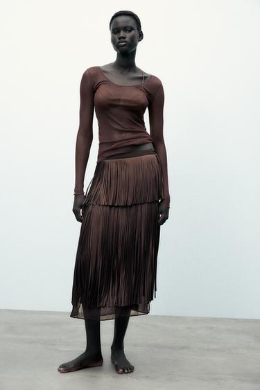 Zara 100% SILK TOP - Brown - Image 0