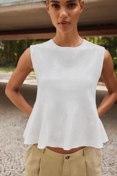 PAILLETTEN-PEPLUM-TOP - Weiß von Zara