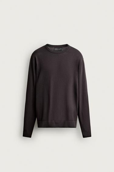 Zara LIGHTWEIGHT COTTON BLEND JUMPER - Chocolate