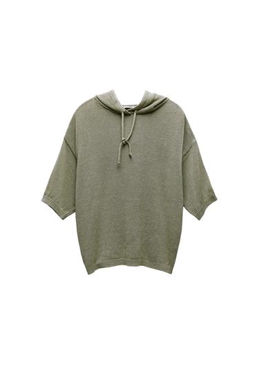 LINEN BLEND KNIT HOODIE