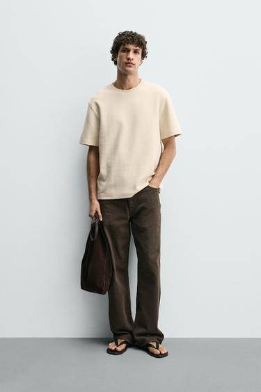 CAMISETA RELAXED FIT ESTRUCTURA - Beige de Zara - Imagen 0