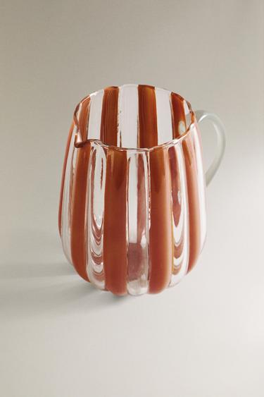 STRIPED GLASS JUG WITH CONTRAST HANDLE - Brown by Zara - Image 1